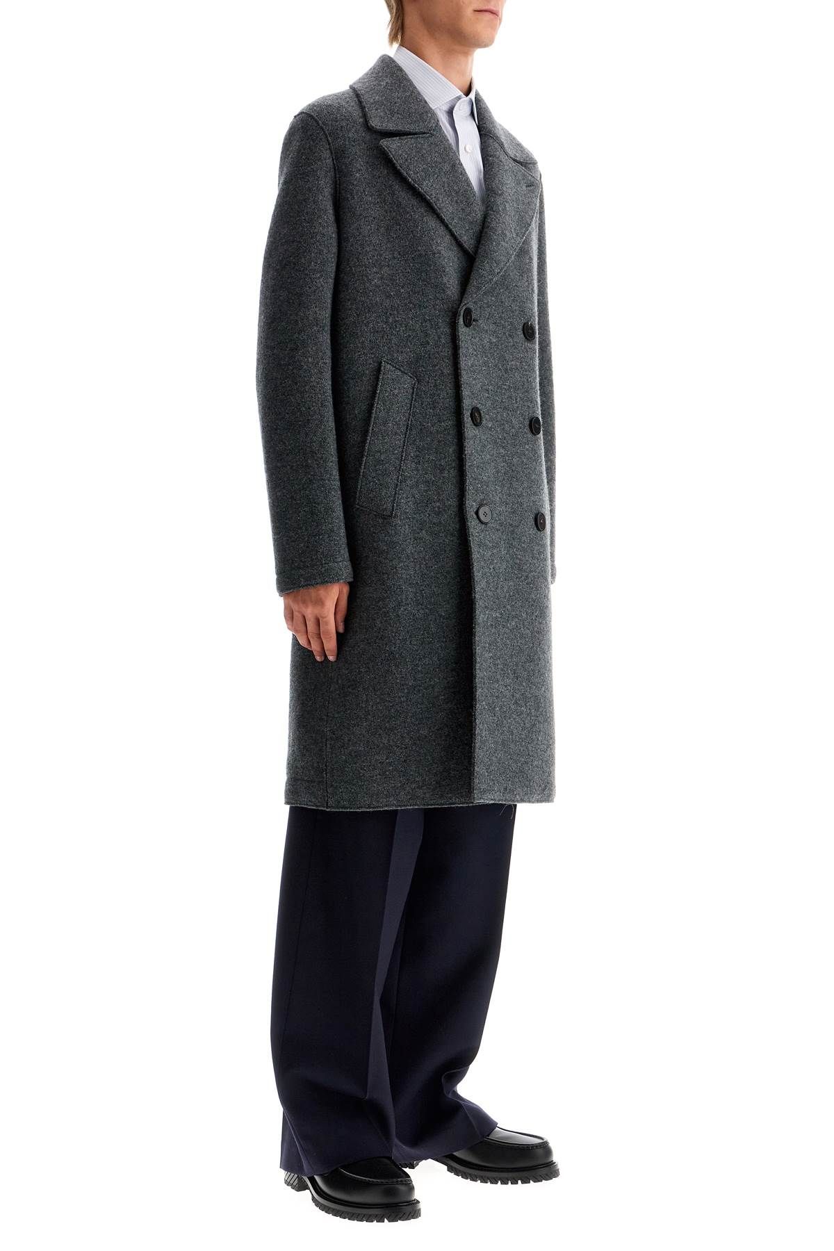 Shop Harris Wharf London Double-breasted Wool Coat In Boiled In Grey