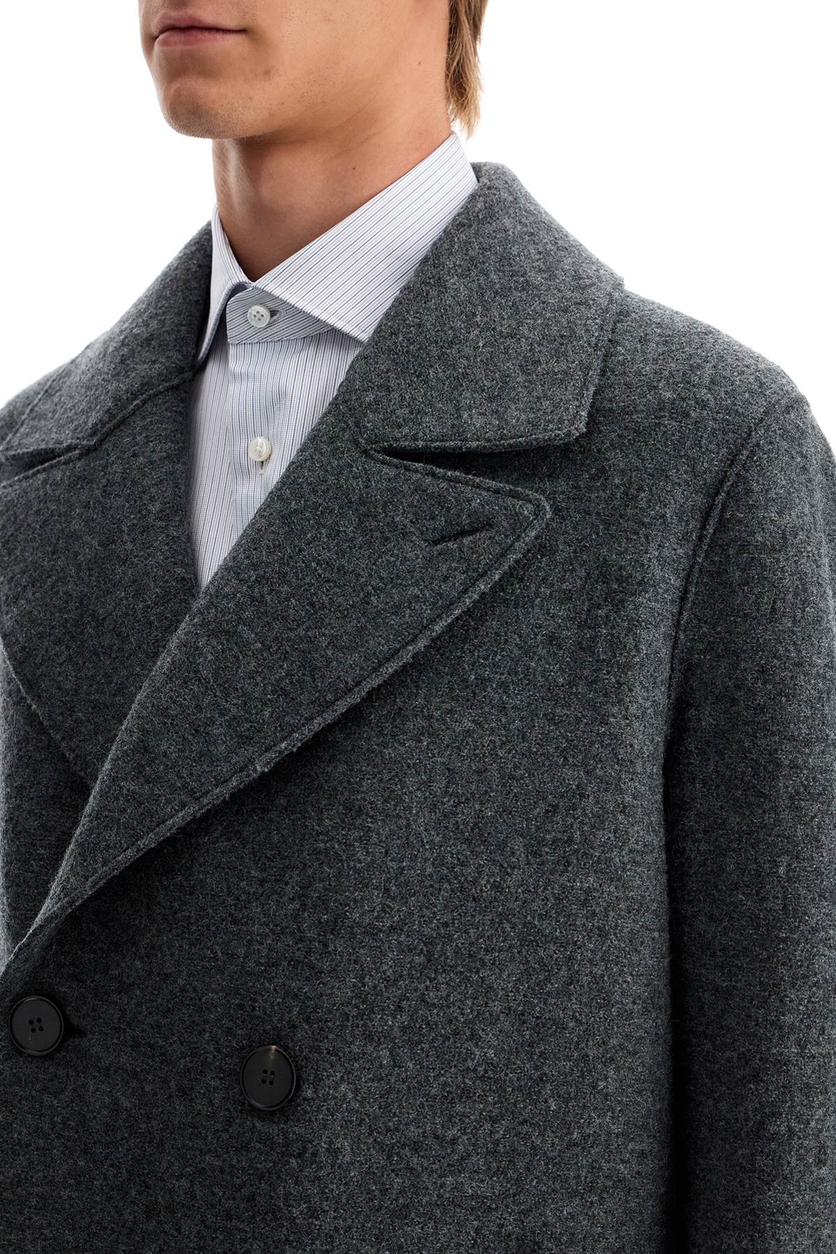 Shop Harris Wharf London Double-breasted Wool Coat In Boiled In Grey