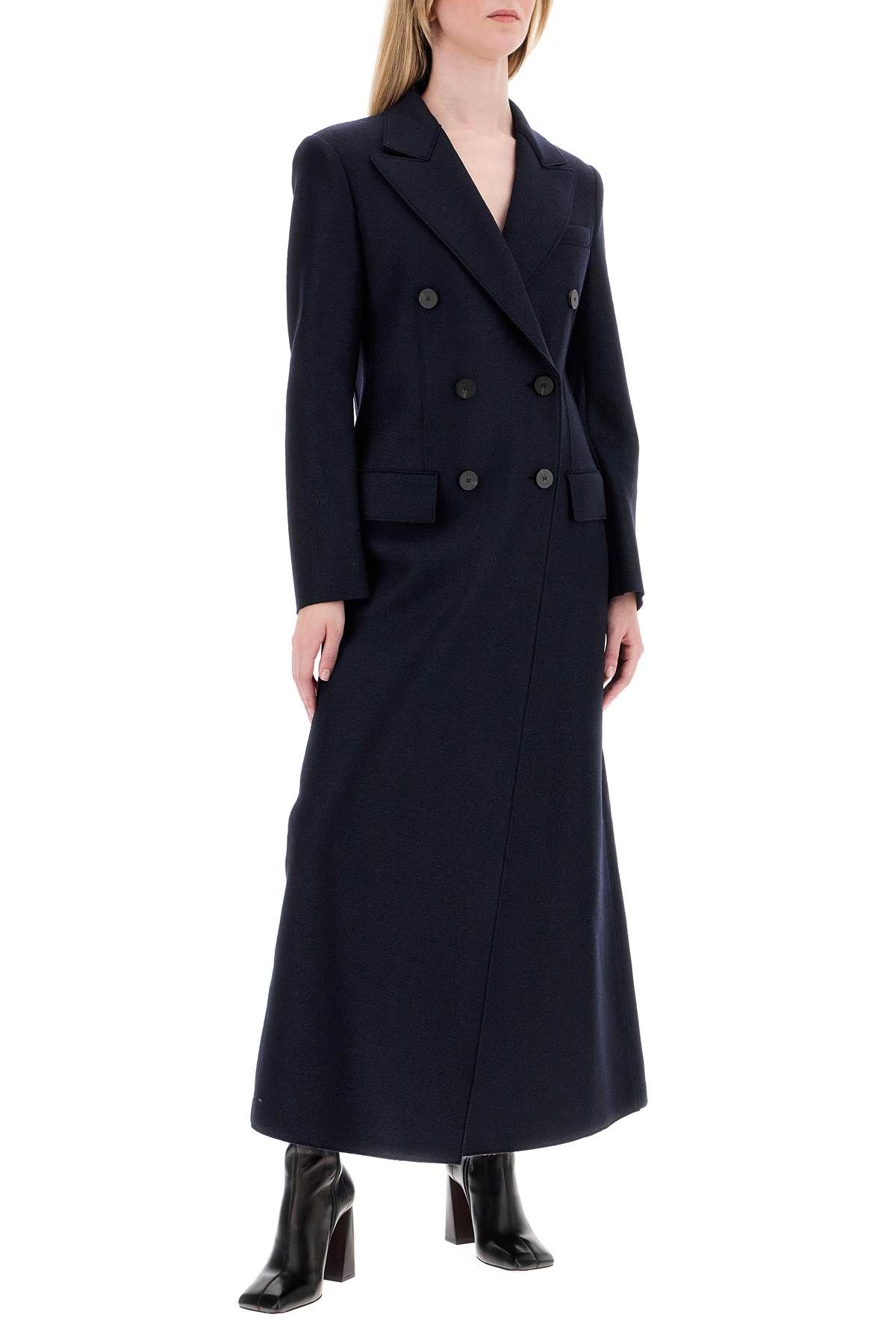 Shop Harris Wharf London Double-breasted Pressed Wool Coat In Blue