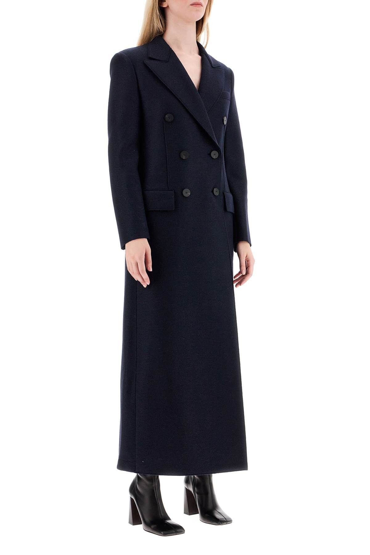 Shop Harris Wharf London Double-breasted Pressed Wool Coat In Blue