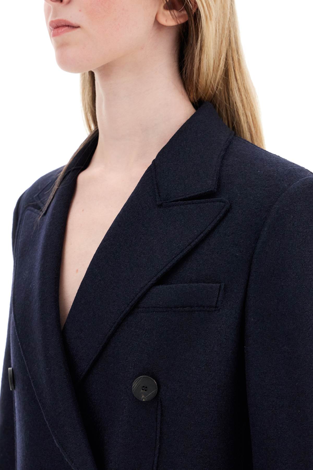 Shop Harris Wharf London Double-breasted Pressed Wool Coat In Blue