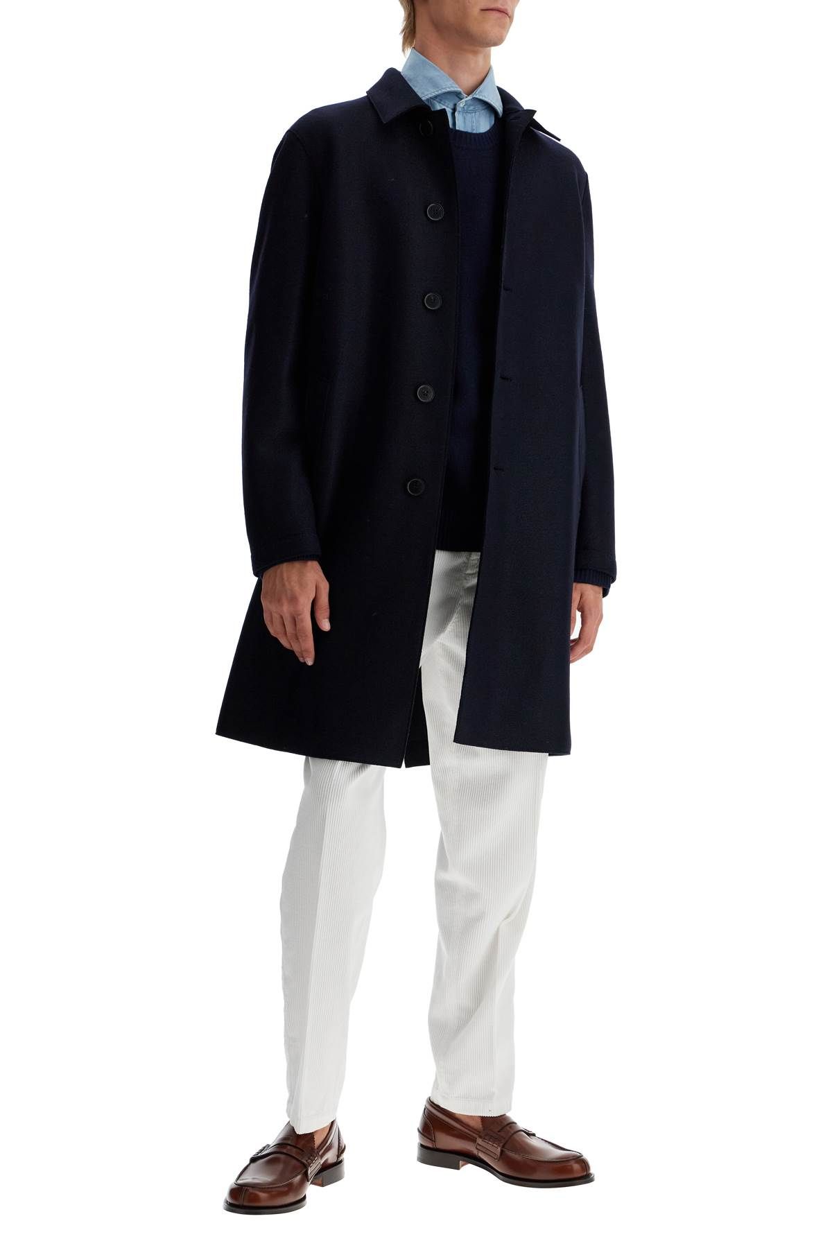 Shop Harris Wharf London Single-breasted Pressed Wool Coat In Blue