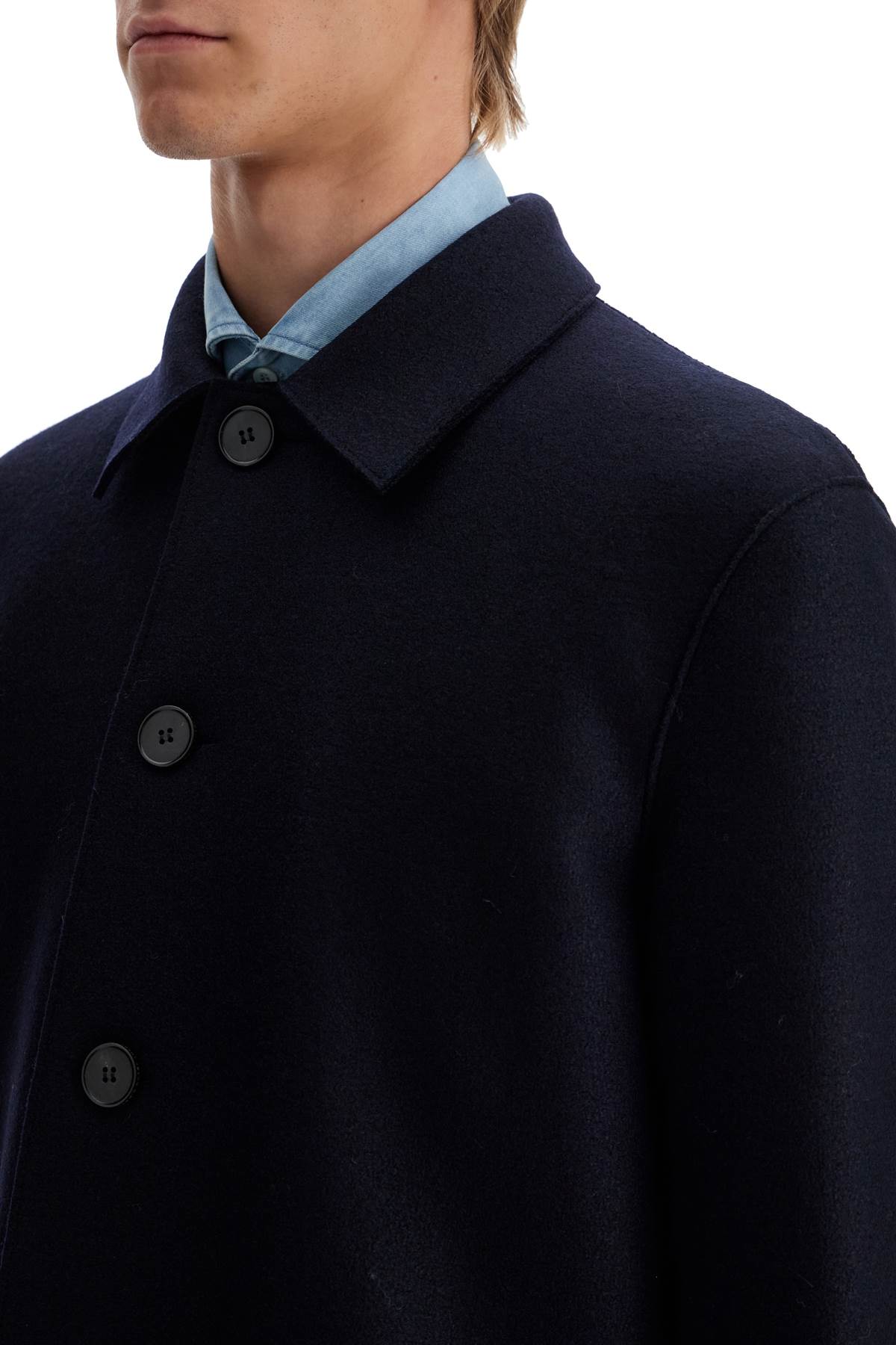 Shop Harris Wharf London Single-breasted Pressed Wool Coat In Blue