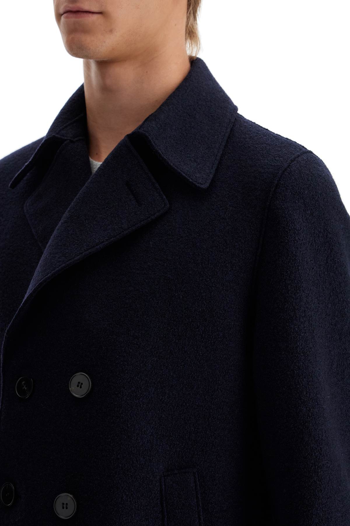 Shop Harris Wharf London Double-breasted Woolen Caban In Blue