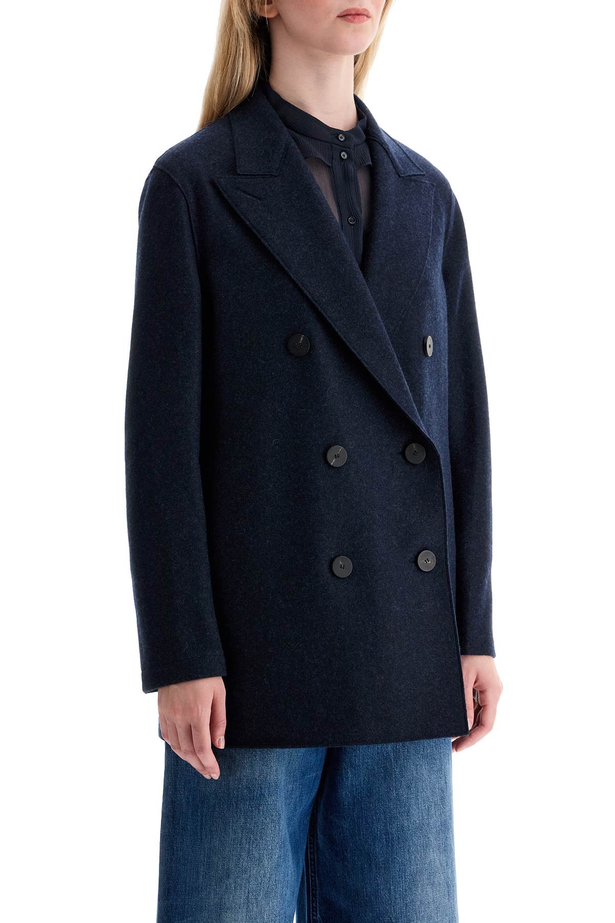 Shop Harris Wharf London Double-breasted Cashmere Coat In Blue