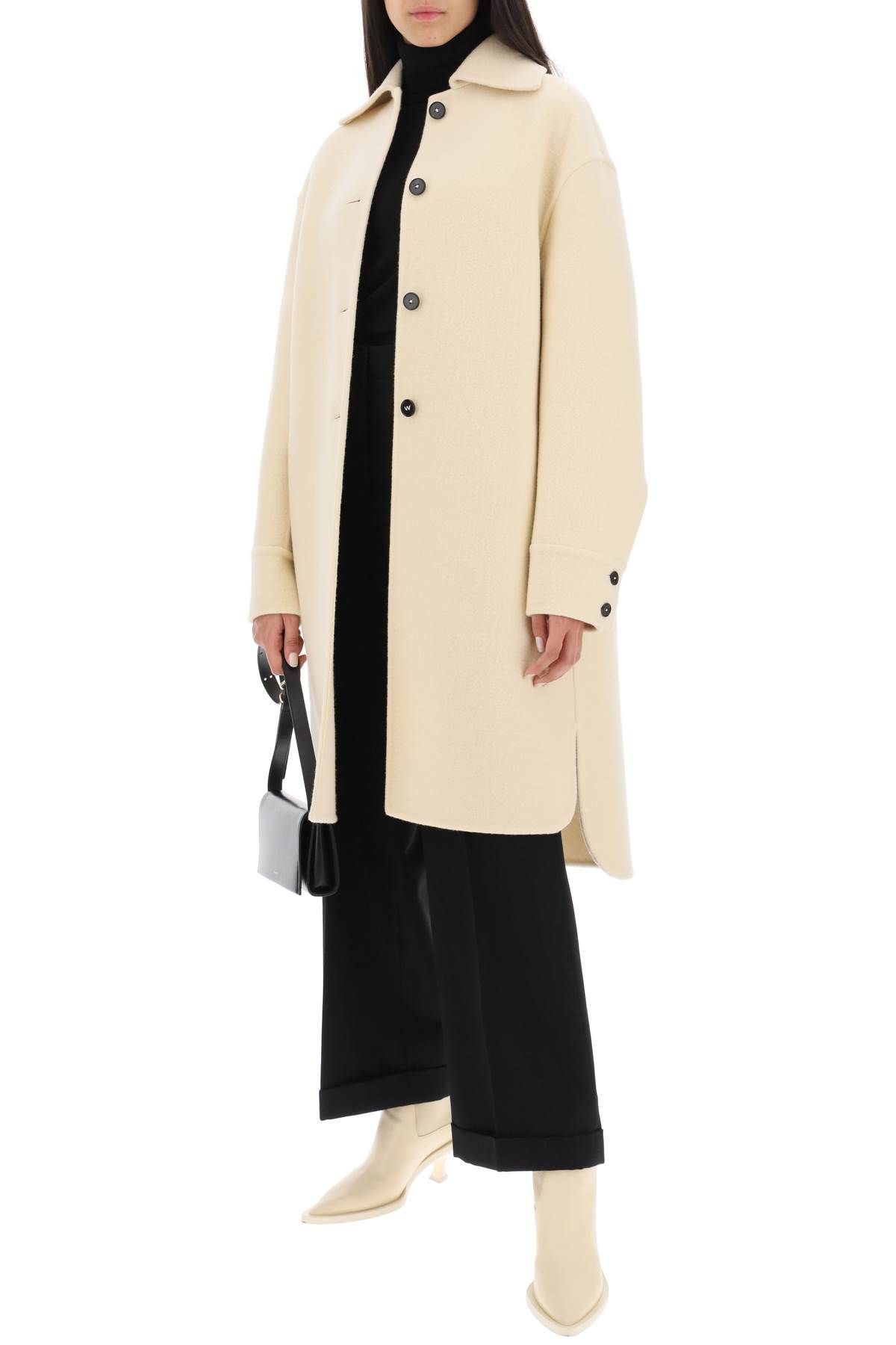 Shop Jil Sander Deconstructed Coat In Virgin Wool In Beige