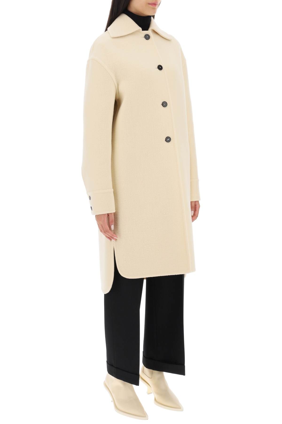 Shop Jil Sander Deconstructed Coat In Virgin Wool In Beige