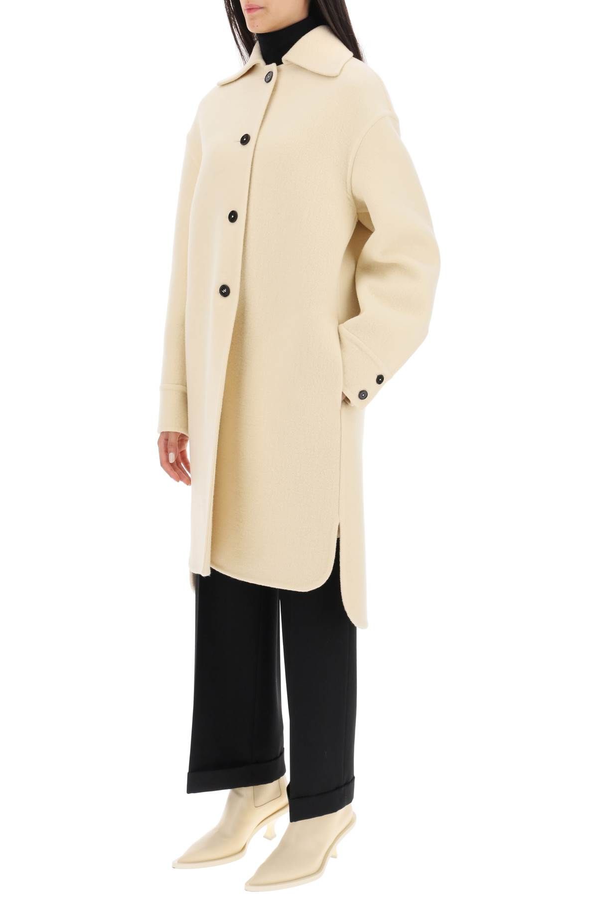 Shop Jil Sander Deconstructed Coat In Virgin Wool In Beige