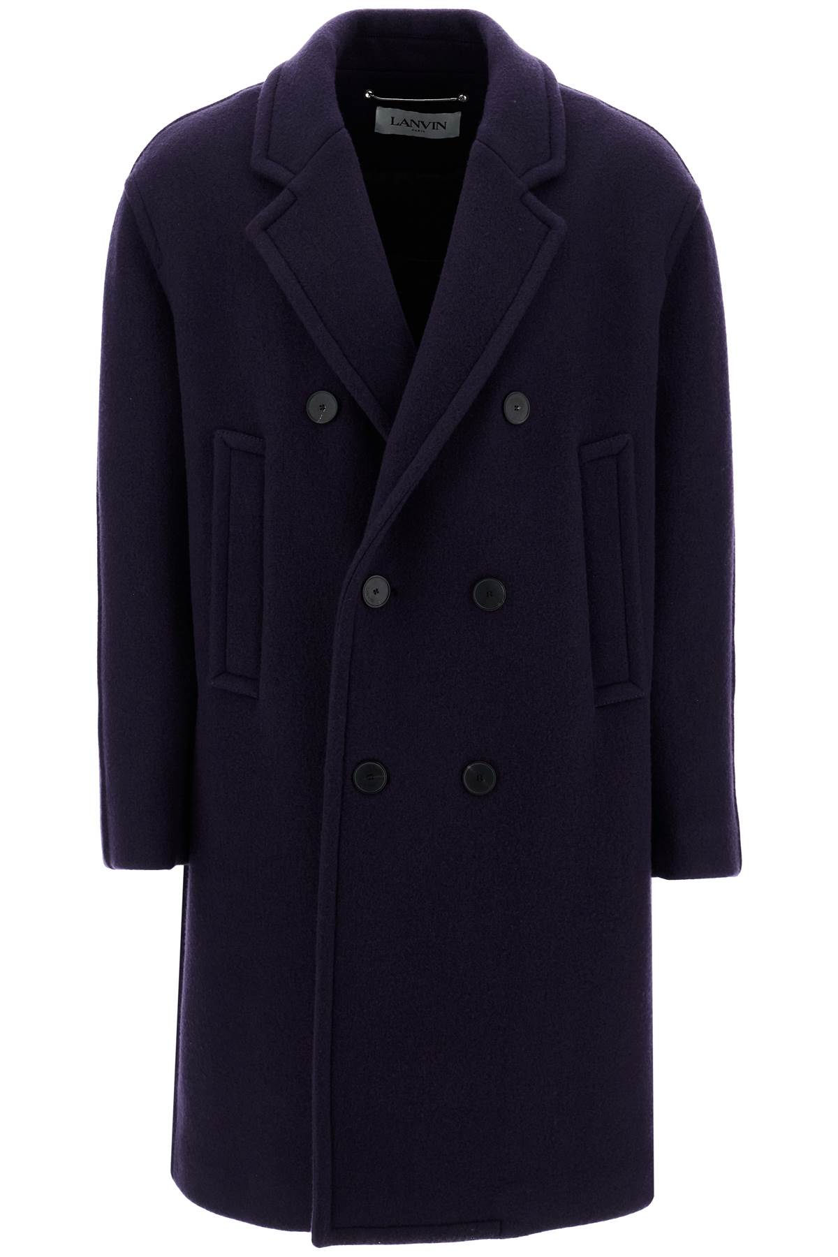 Shop Lanvin Double-breasted Heavy Wool Coat In Blue