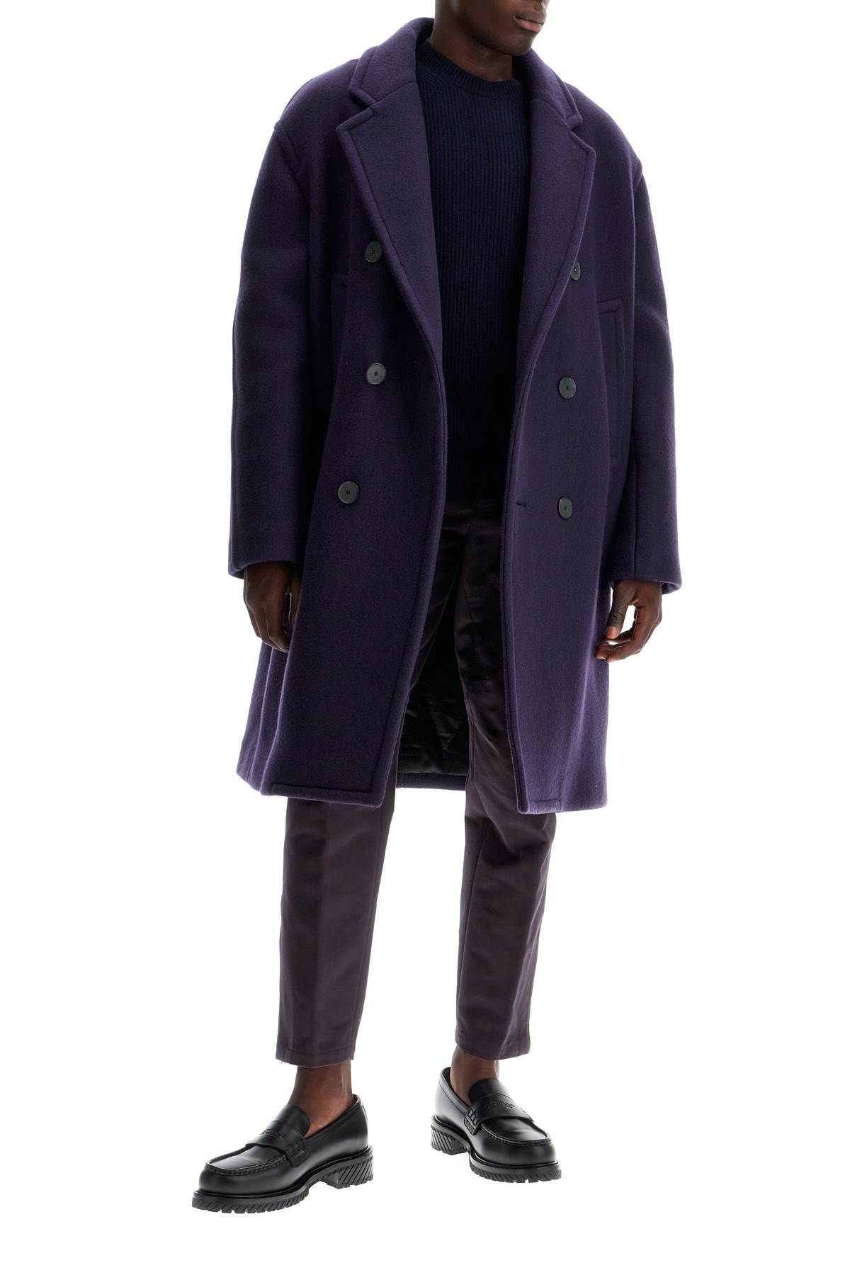 Shop Lanvin Double-breasted Heavy Wool Coat In Blue