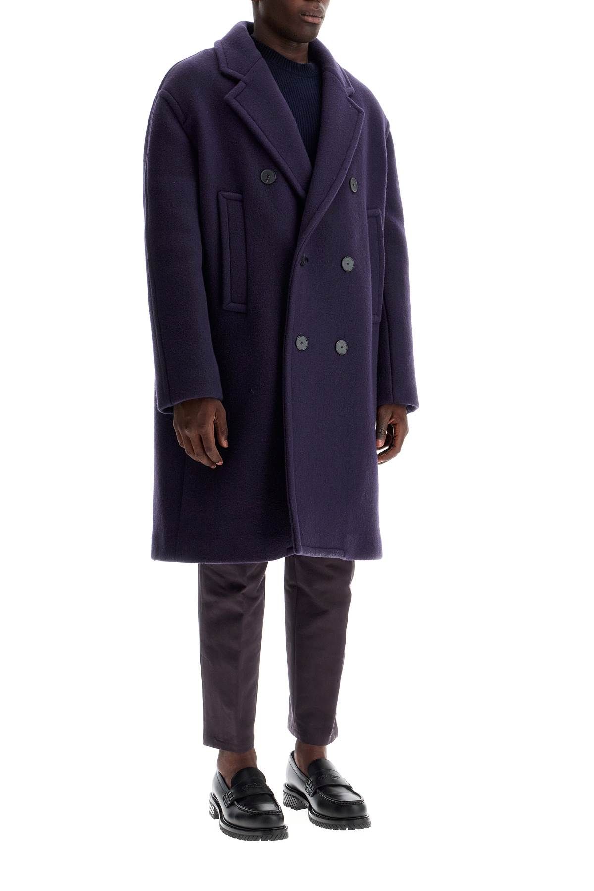 Shop Lanvin Double-breasted Heavy Wool Coat In Blue