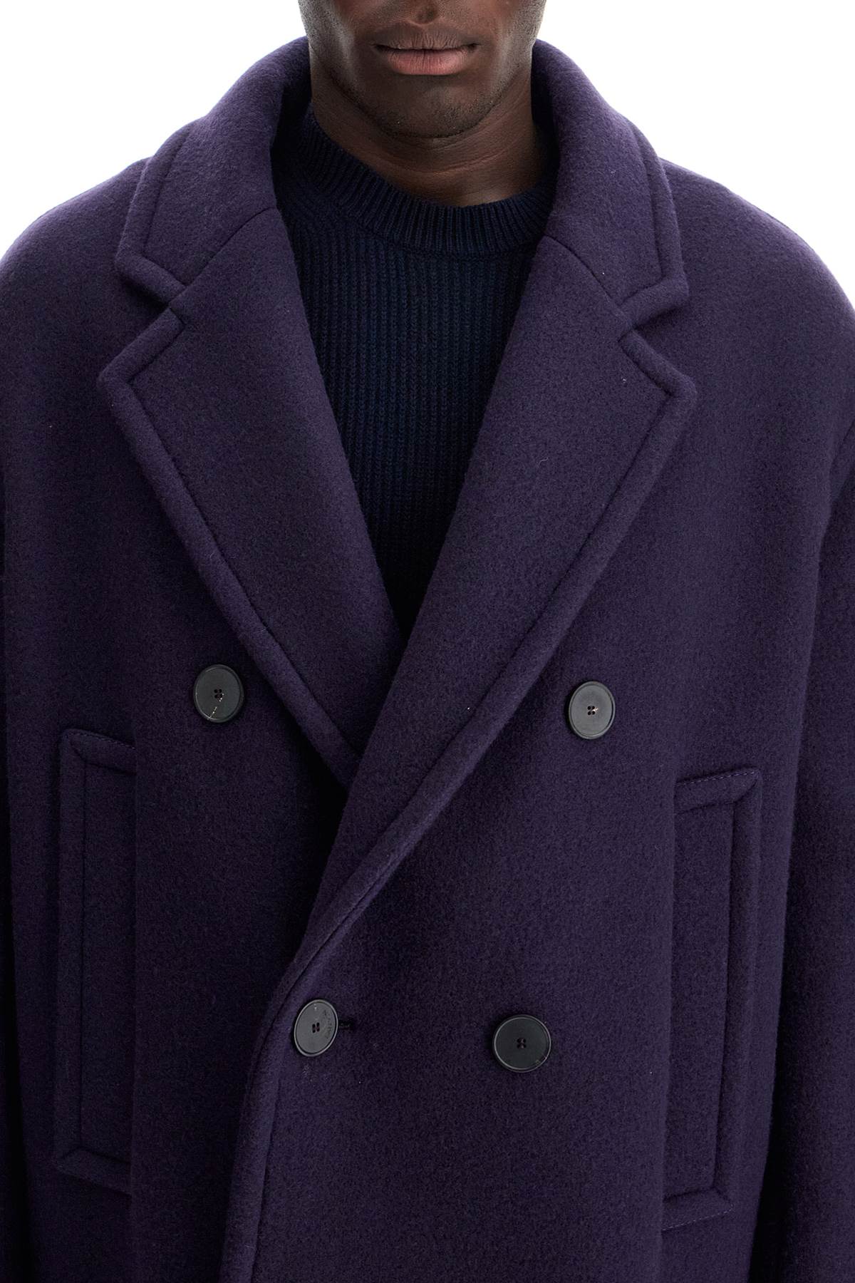 Shop Lanvin Double-breasted Heavy Wool Coat In Blue