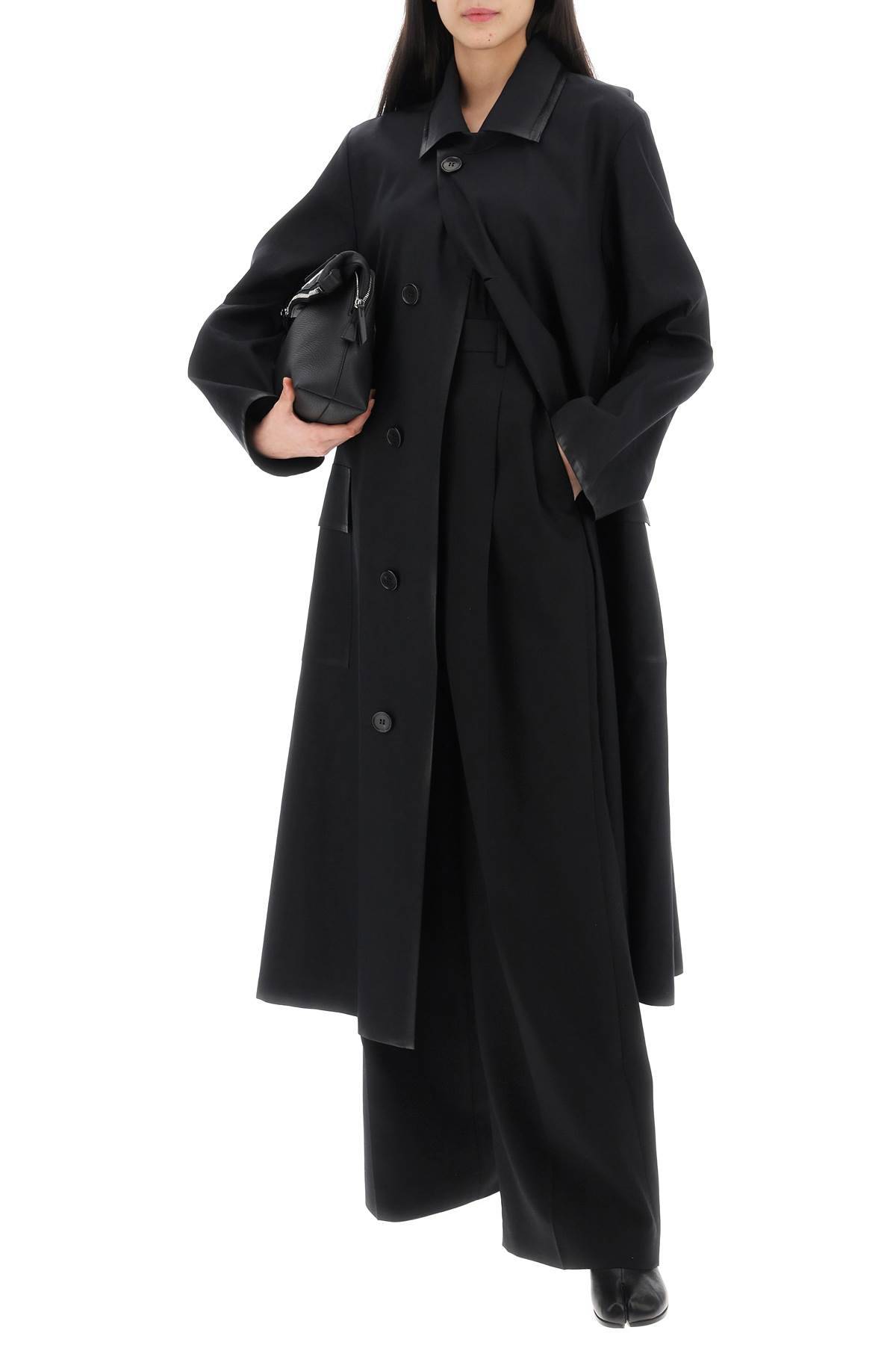 Shop Maison Margiela Cotton Coat With Laminated Trim Details In Black