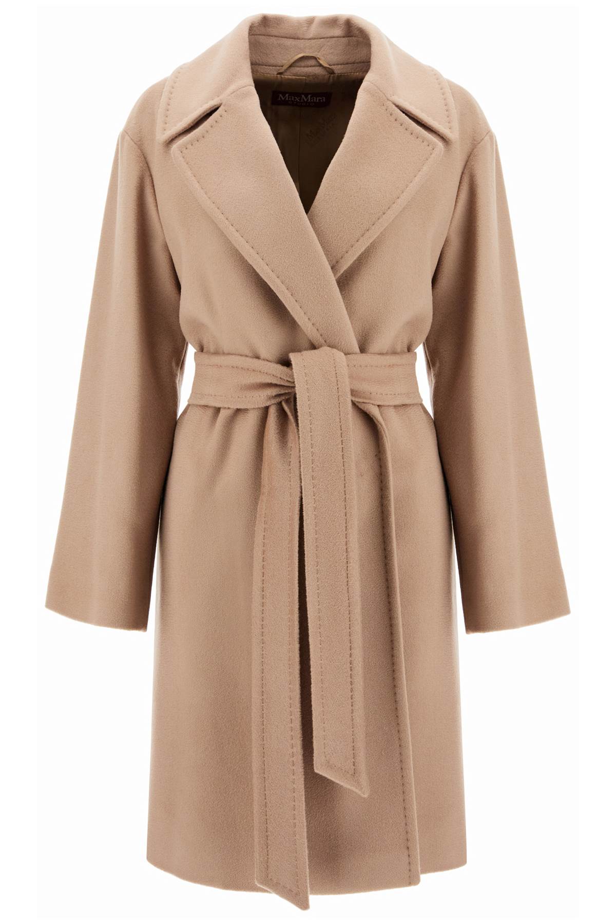 Shop Max Mara Mid-length Wool Wrap Coat With Robe-style In Beige