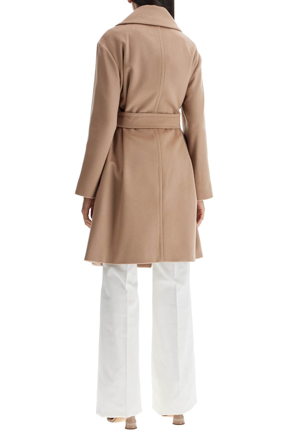 Shop Max Mara Mid-length Wool Wrap Coat With Robe-style In Beige