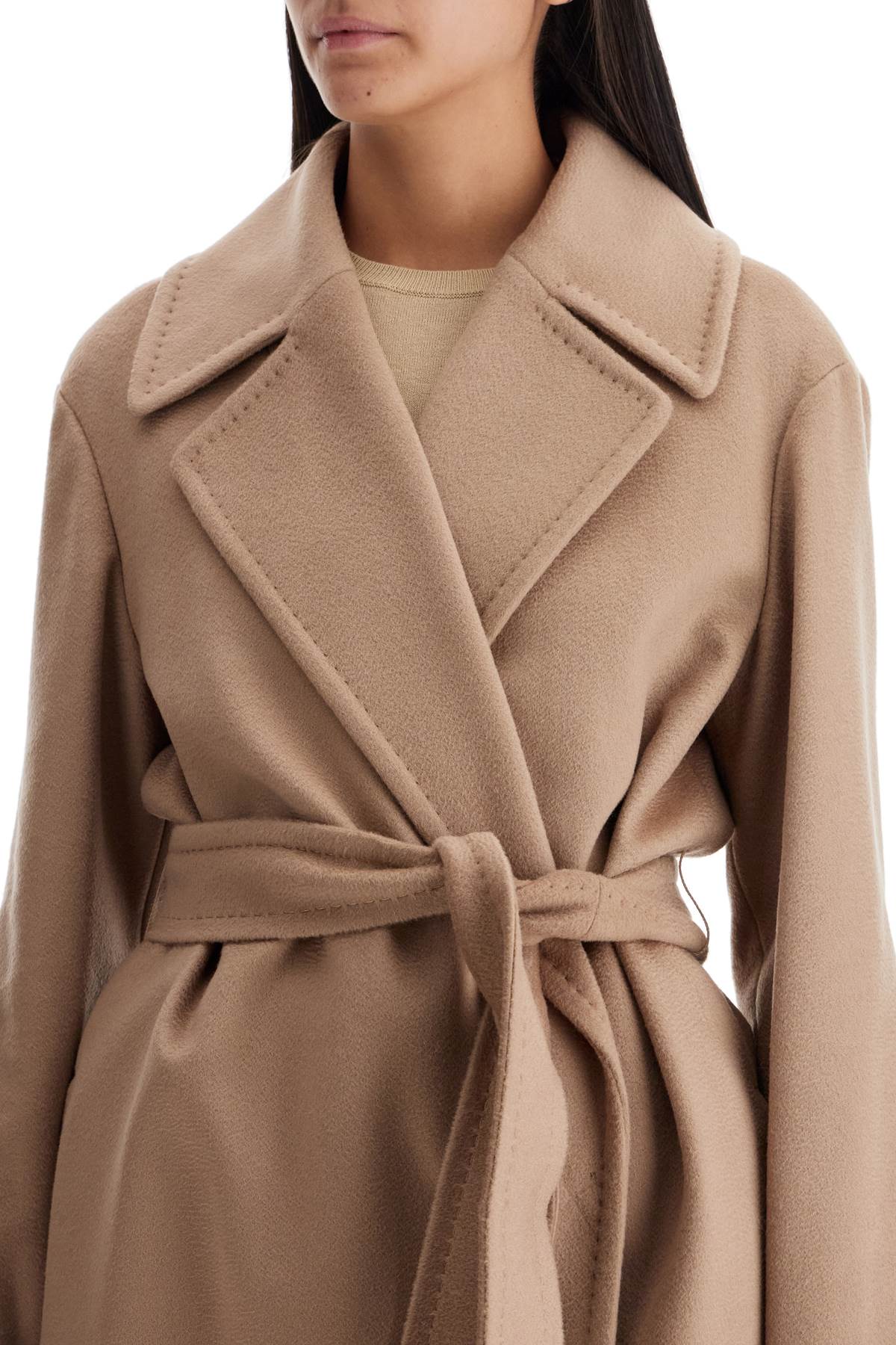 Shop Max Mara Mid-length Wool Wrap Coat With Robe-style In Beige