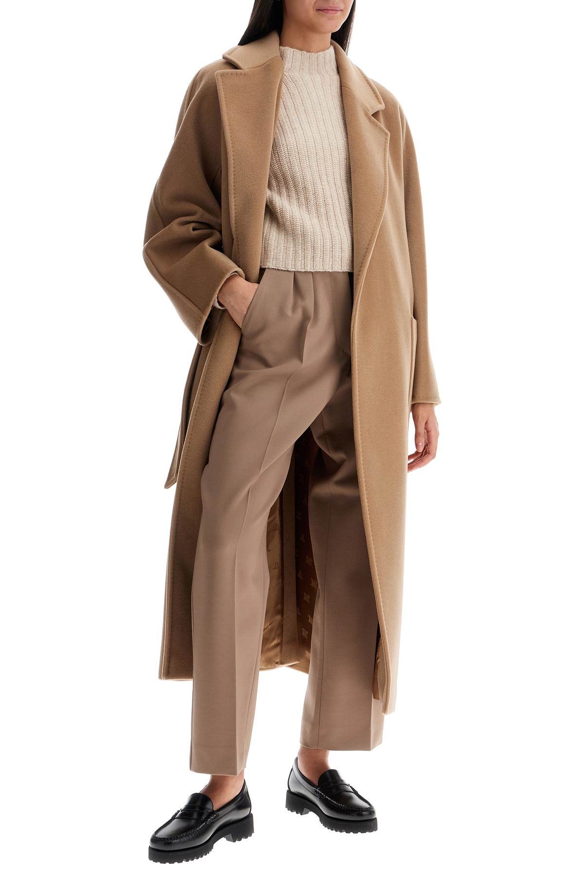 Shop Max Mara Locri Robe Coat With Wrap In Beige