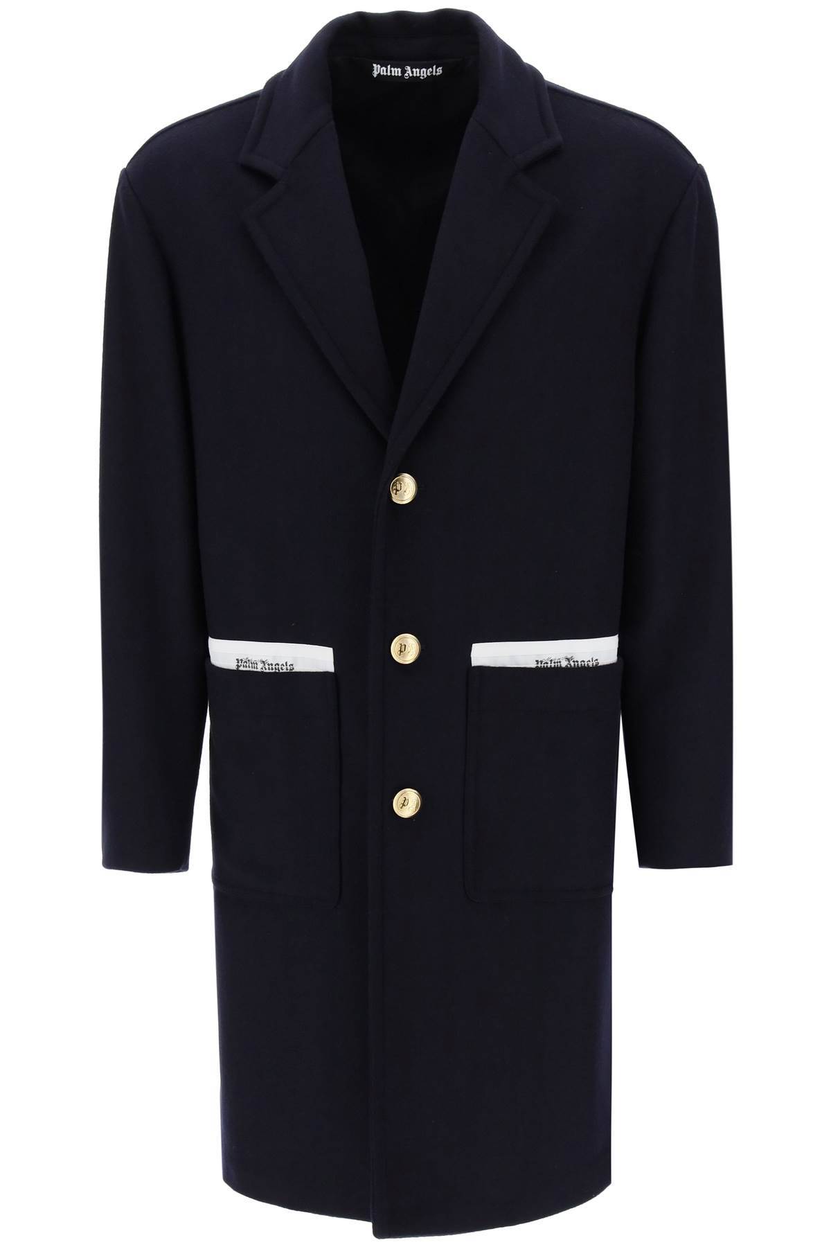Shop Palm Angels Sartorial Tape Wool Cashmere Coat In Blue