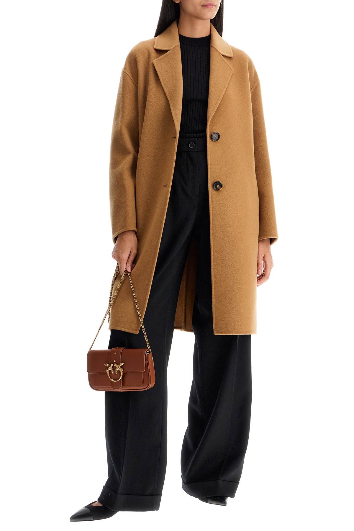 Shop Pinko Double Wool Coat With Screwdriver Design In Beige