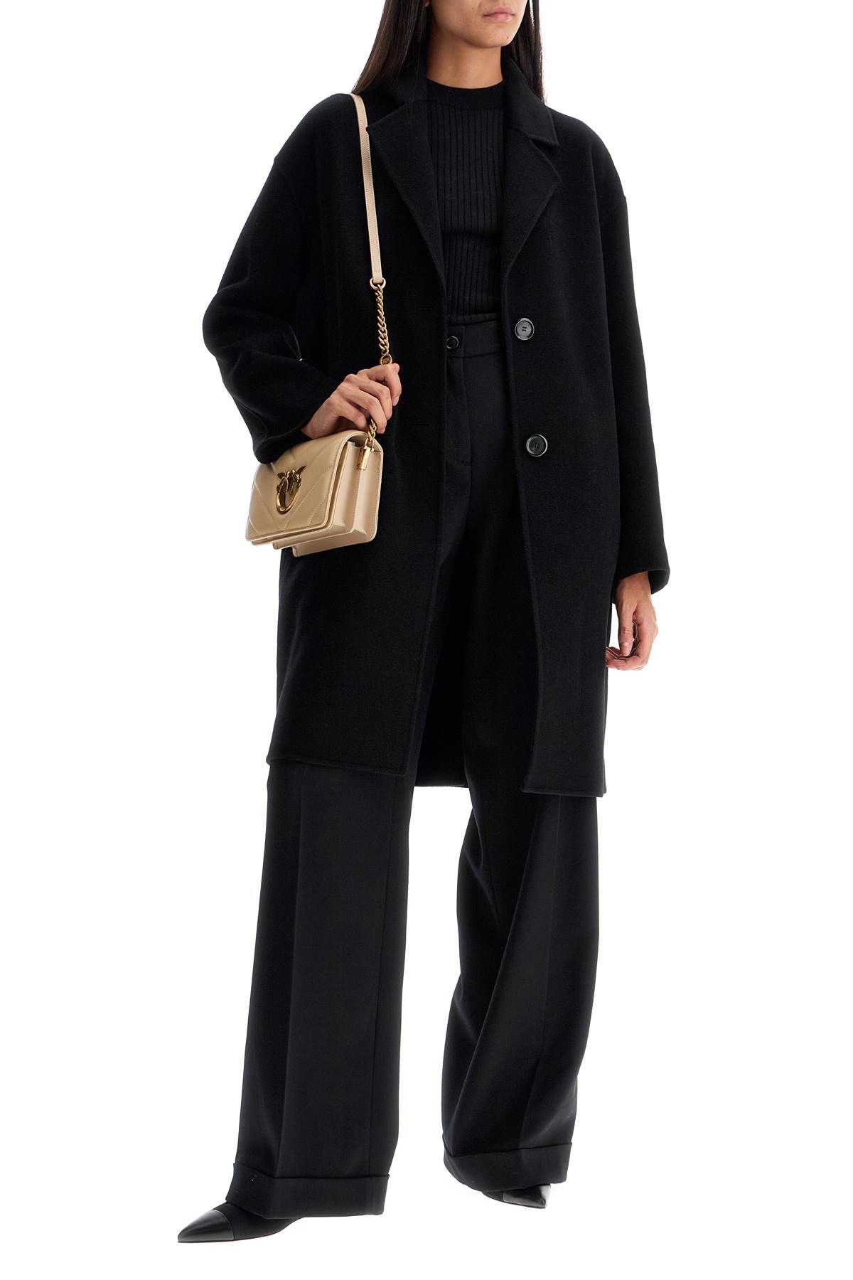 Shop Pinko Double Wool Coat With Screwdriver Design In Black