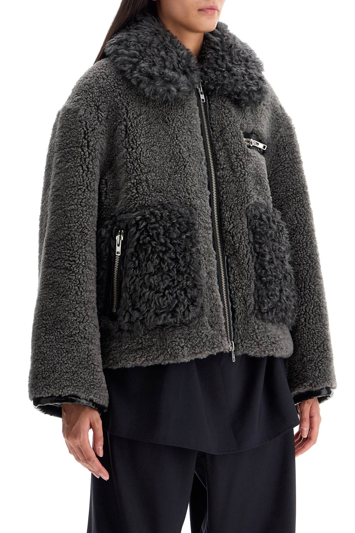 Shop Stand Studio Short Eco Shearling Coat In Grey