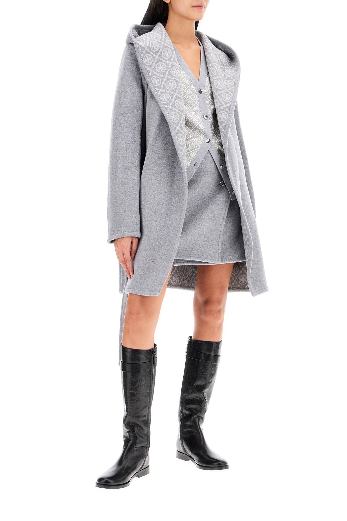 Shop Tory Burch Mid-length Coat With Hood In Grey