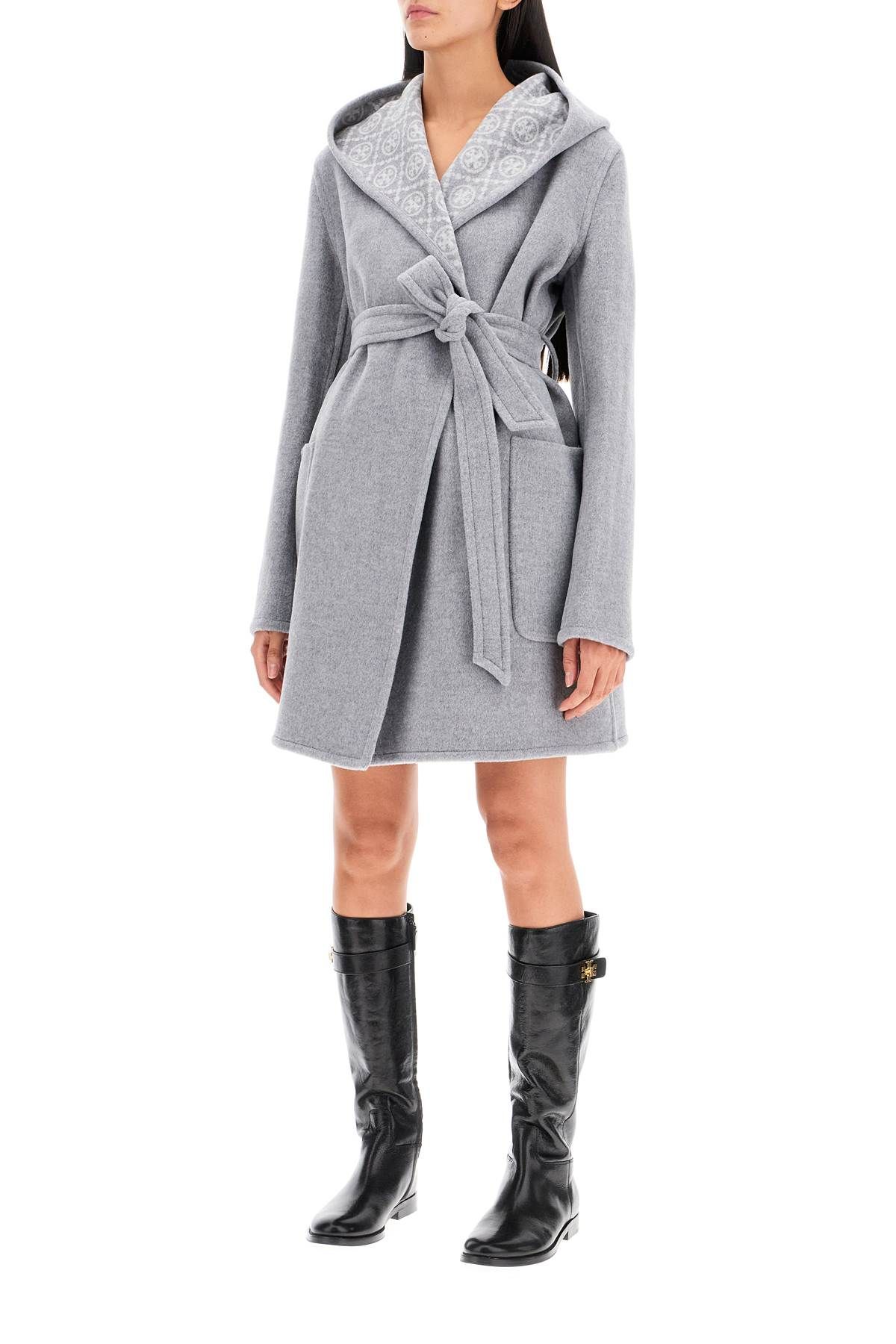 Shop Tory Burch Mid-length Coat With Hood In Grey