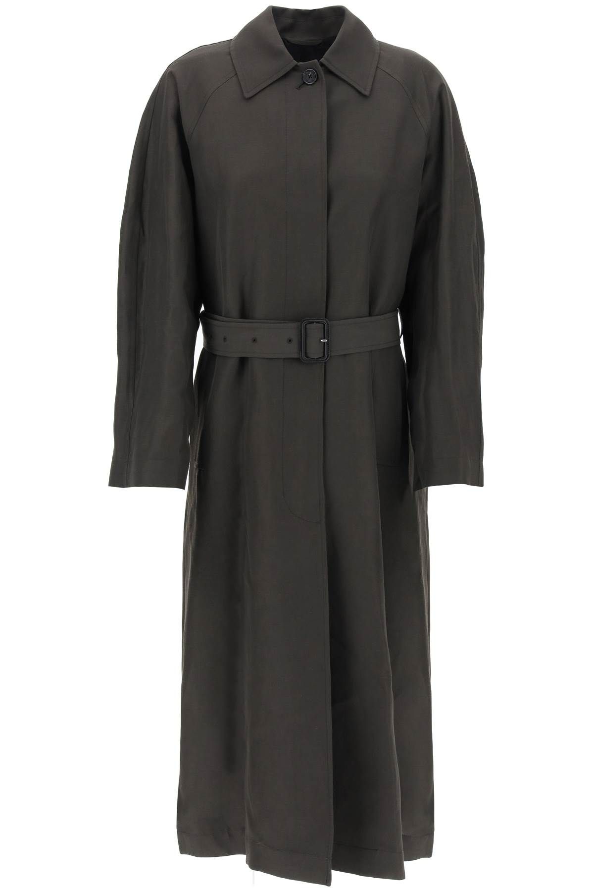 Shop Totême Lightweight Linen Blend Coat In Grey