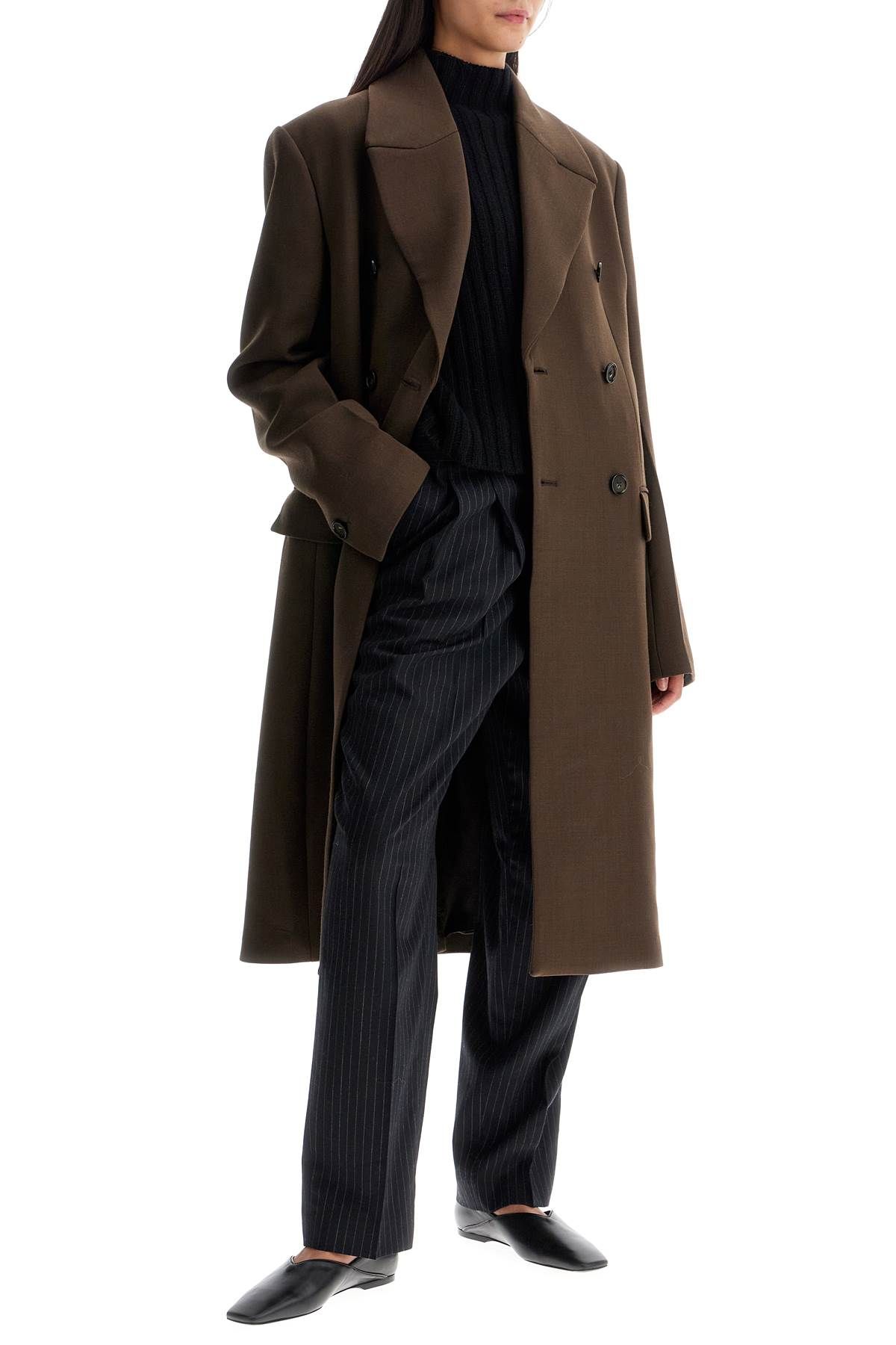 Shop Totême Wide Double-breasted Coat In Brown