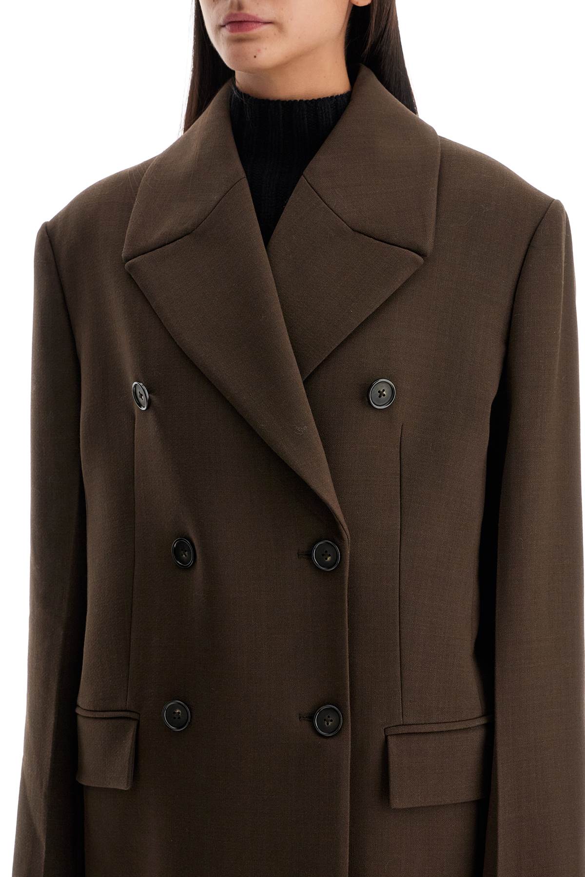 Shop Totême Wide Double-breasted Coat In Brown