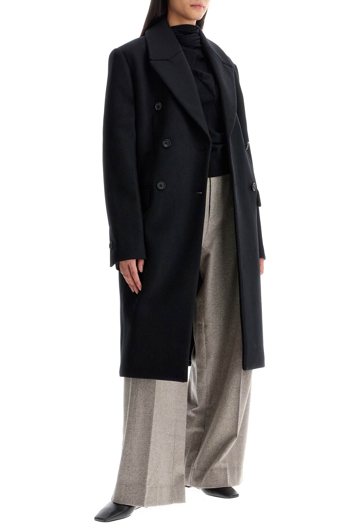 Shop Totême Wide Double-breasted Coat In Black