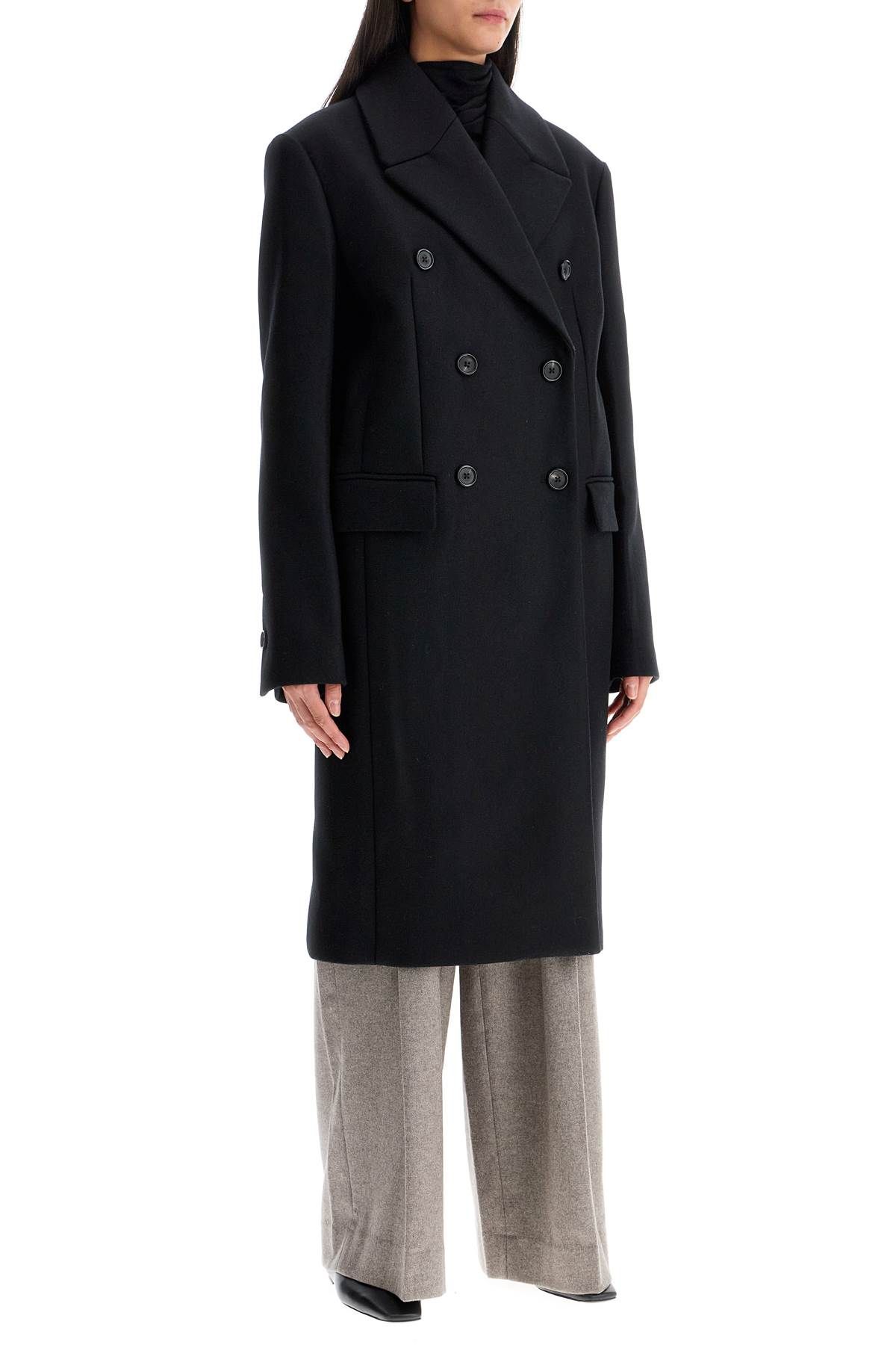 Shop Totême Wide Double-breasted Coat In Black