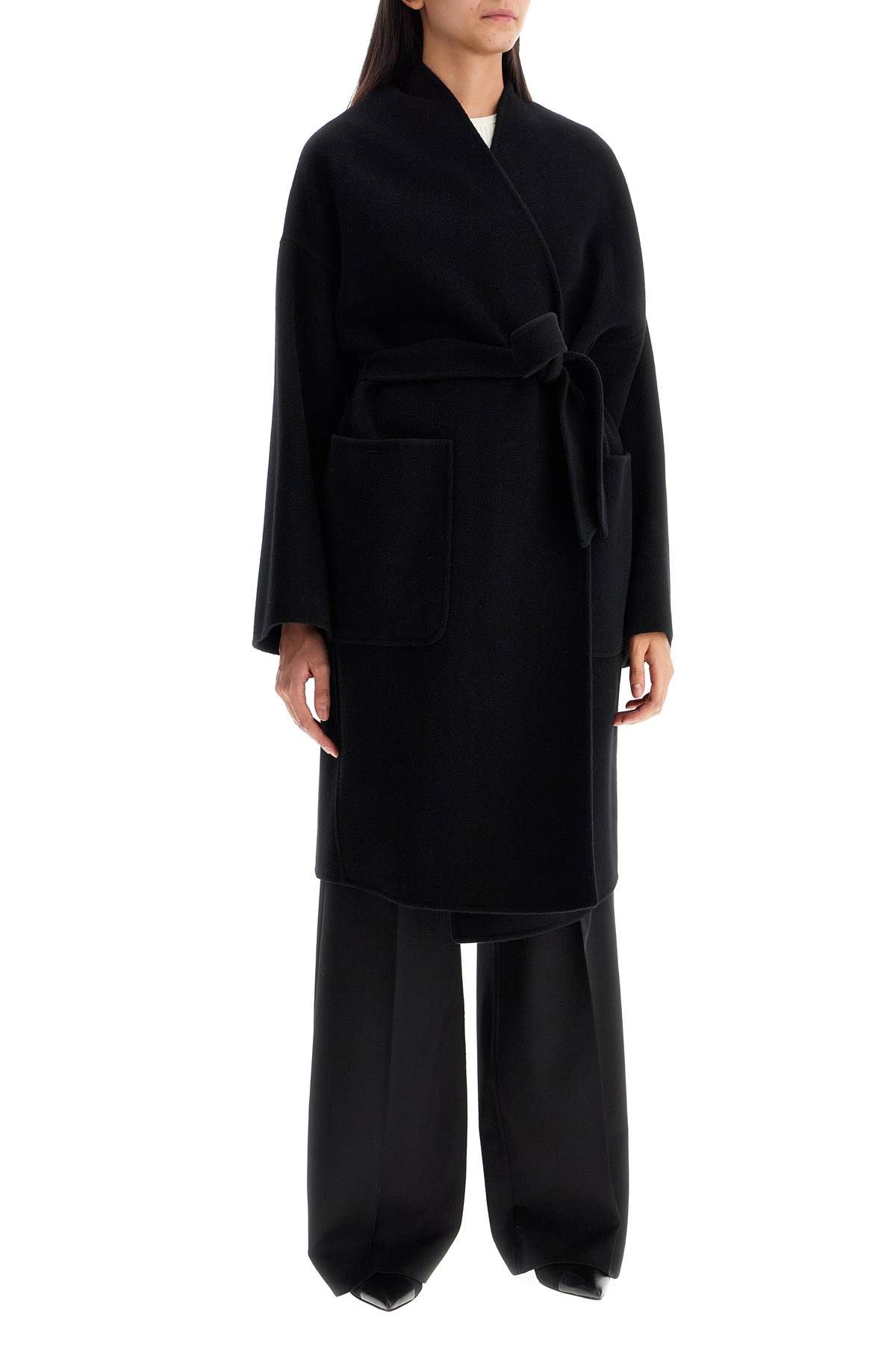 Shop Weekend Max Mara Eris Midi Wrap Coat With Robe In Black