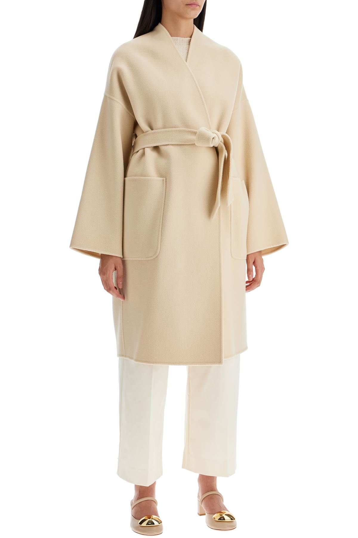 Shop Weekend Max Mara Eris Midi Wrap Coat With Robe In Neutro