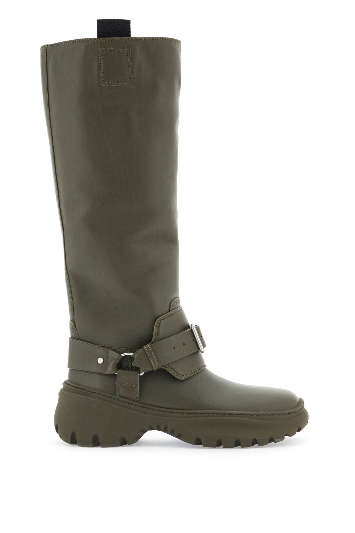 Shop Burberry Equestrian-style Leather Riding Boots In Khaki