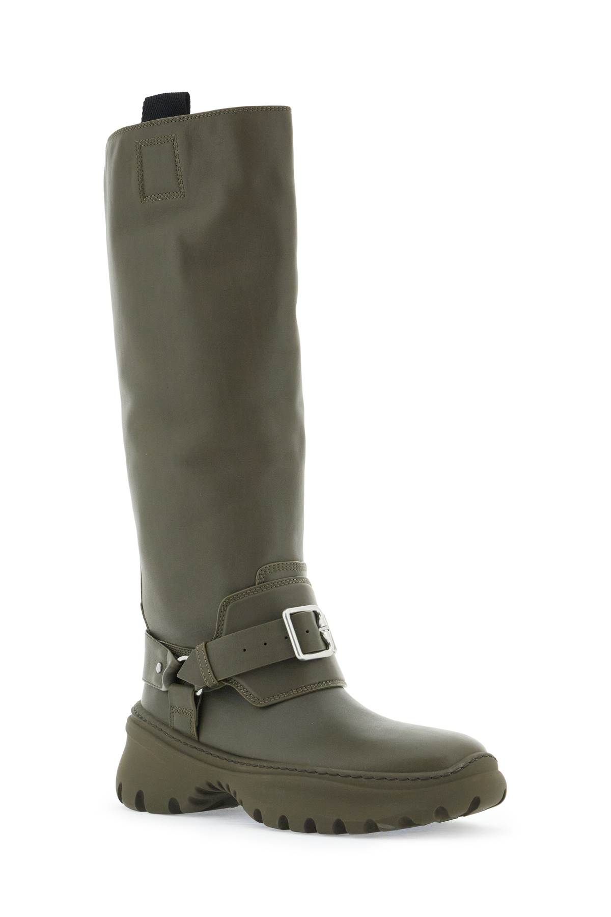 Shop Burberry Equestrian-style Leather Riding Boots In Khaki