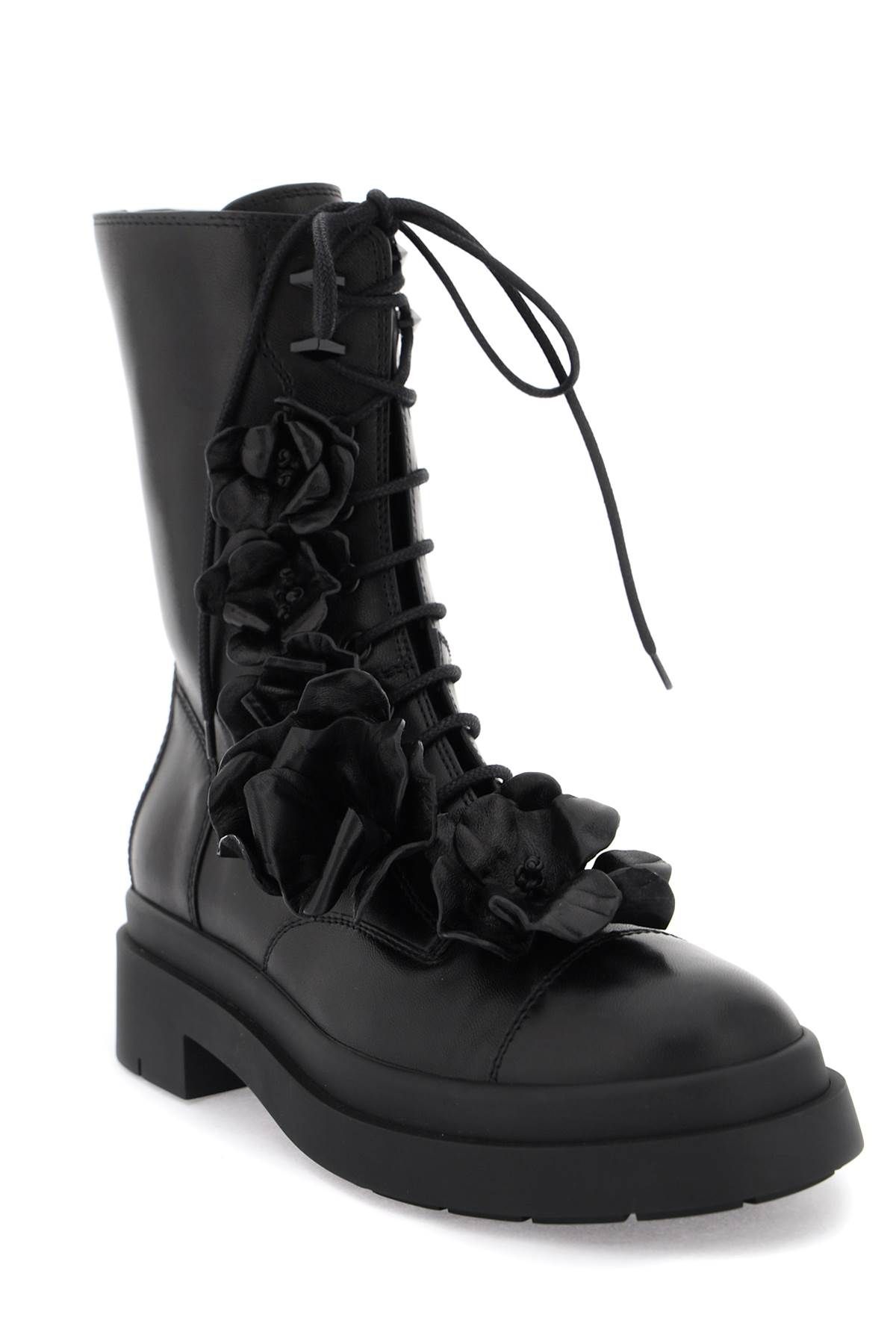 Shop Jimmy Choo Nari Flowers Flat Combat Boots In Black