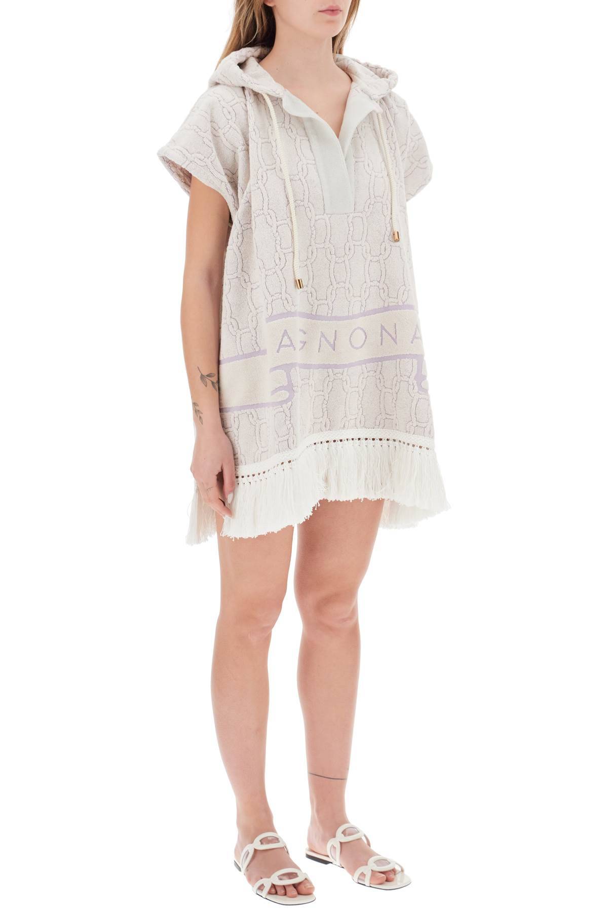 Shop Agnona Terry Poncho With Chain Motif In White,purple