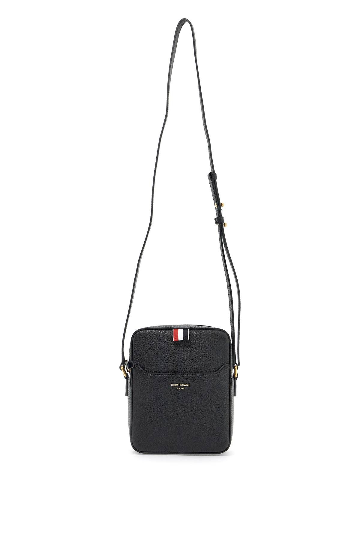 Shop Thom Browne Pebble Grain Leather Vertical Camera Bag In Black