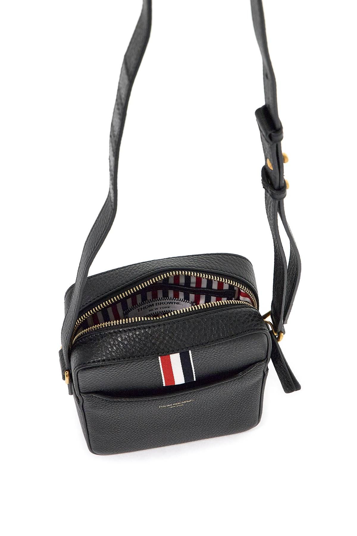 Shop Thom Browne Pebble Grain Leather Vertical Camera Bag In Black