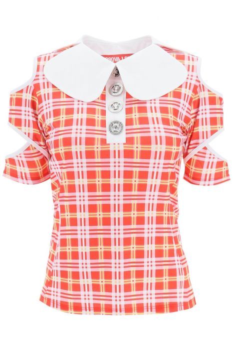 chopova lowena tartan motif cut-out polo shirt
