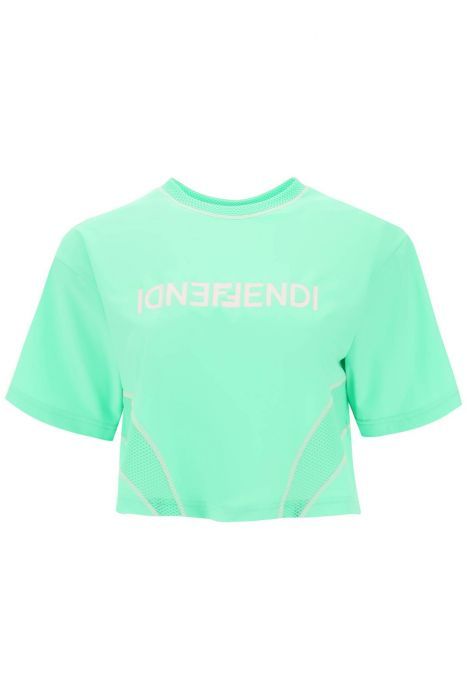 fendi lycra cropped t-shirt with logo