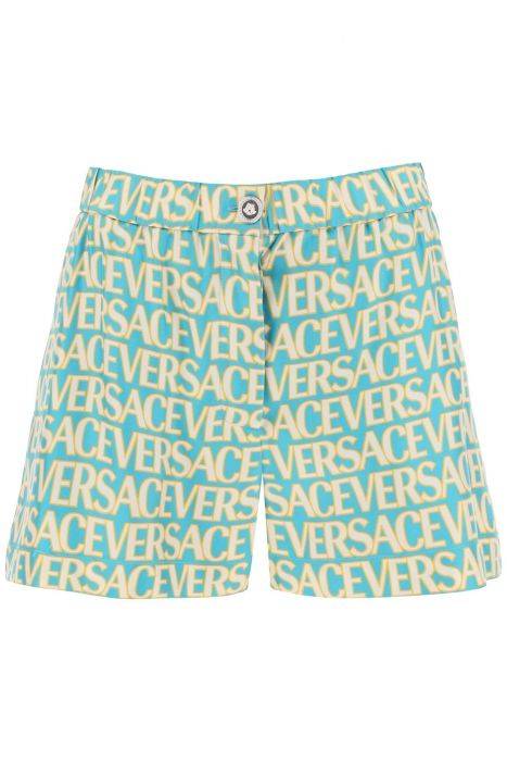 versace monogram print silk shorts
