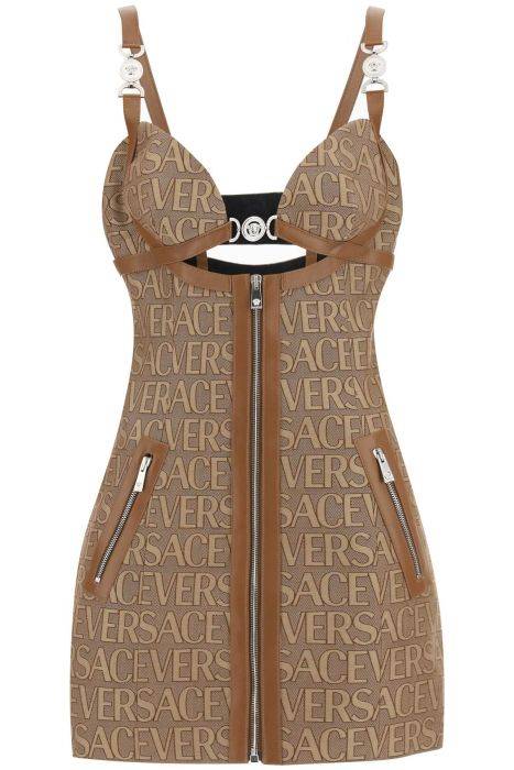 versace monogram mini dress with leather trims