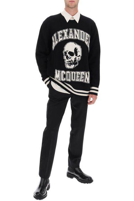alexander mcqueen varsity sweater with skull motif