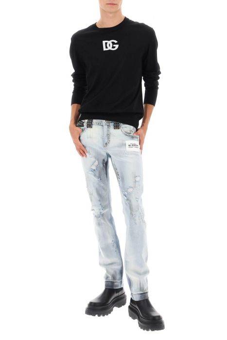 dolce & gabbana jeans re-edition con dettagli in pelle