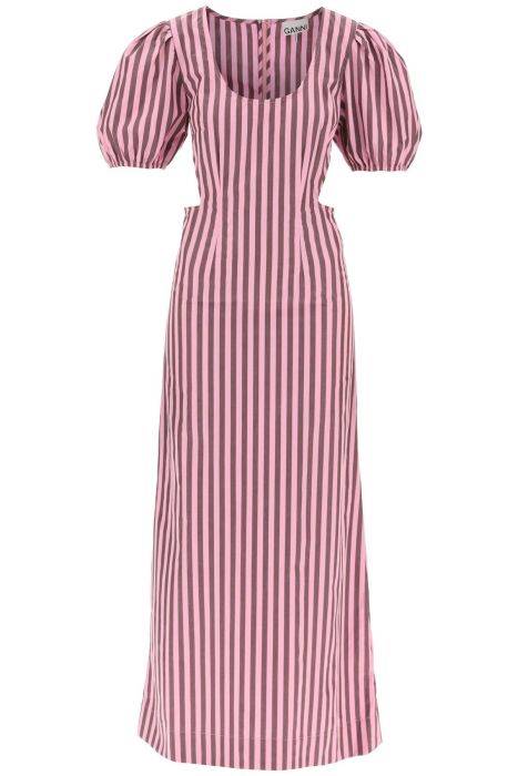 ganni striped maxi dress with cut-outs
