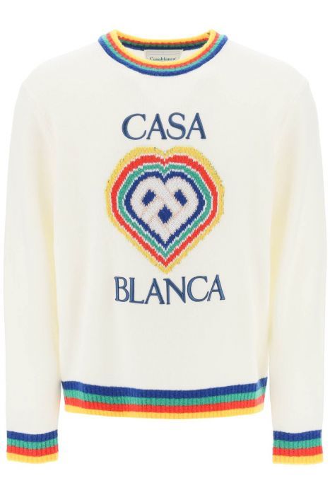 casablanca rainbow heart virgin wool sweater