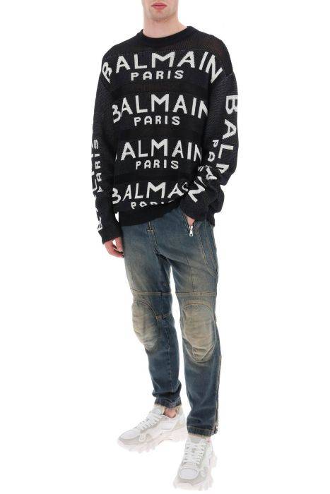 balmain pullover in cotone con logo all-over