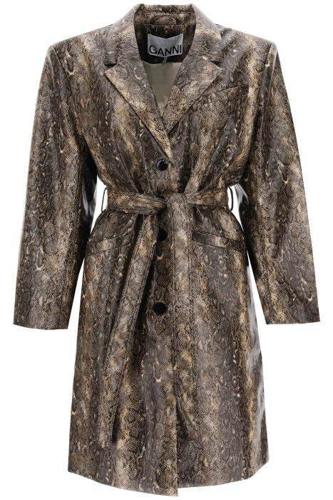ganni snake-effect faux leather trench coat